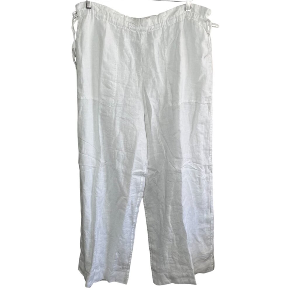 Club Monaco Womens White Linen Side Tie Wide Leg Pants XL
